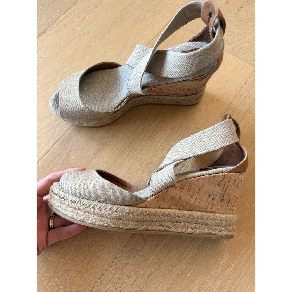 Tory Burch Women's Size 7.5 ‘Natanya’ Linen Blend Cork Espadrille Wedges - Picture 7 of 9